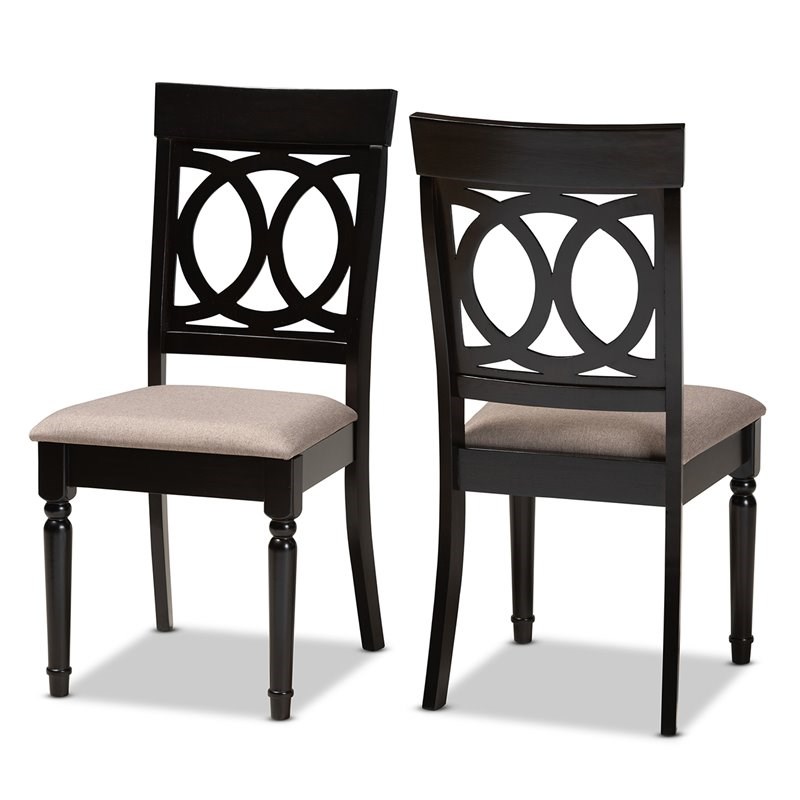 Baxton Studio Lucie Sand Fabric Espresso Finished Wood 2-Piece Dining Chair Set