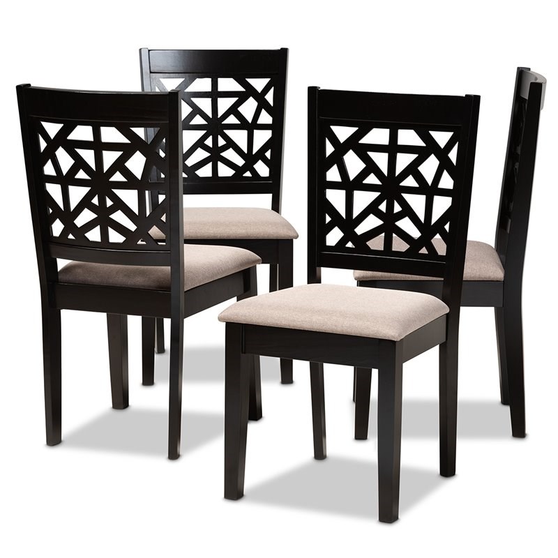 Baxton Studio Jackson Sand Upholstered, Espresso Dining Chairs Set Of 4