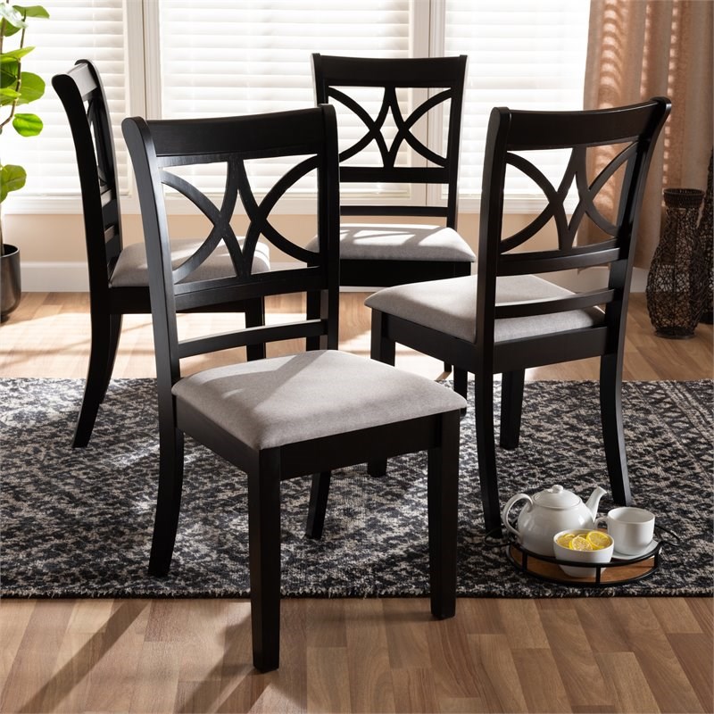 Baxton Studio Clarke Gray Upholstered and Espresso Wood 4-Piece Dining Chair Set