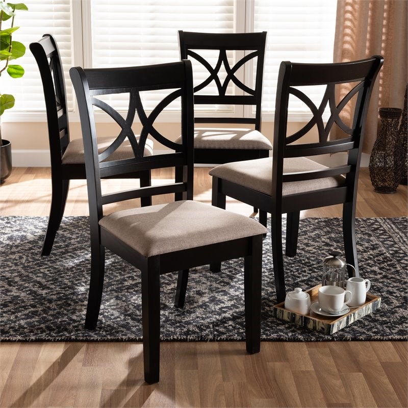Baxton Studio Clarke Sand Upholstered and Espresso Wood 4-Piece Dining Chair Set