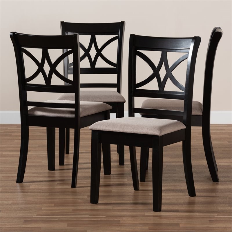 Baxton Studio Clarke Sand Upholstered and Espresso Wood 4-Piece Dining Chair Set