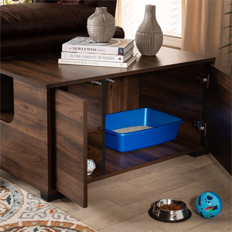 Baxton Studio Connor Walnut Brown Finished 2Door Cat Litter Box Cover