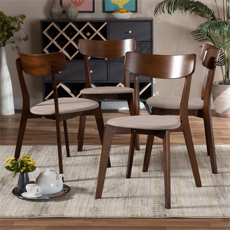Baxton Studio Iora Light Beige Fabric Upholstered Wood 4-Piece Dining Chair Set