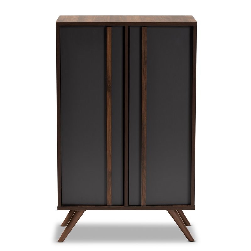 Baxton Studio Naoki Two-Tone Gray and Walnut Finished Wood 2-Door Shoe Cabinet