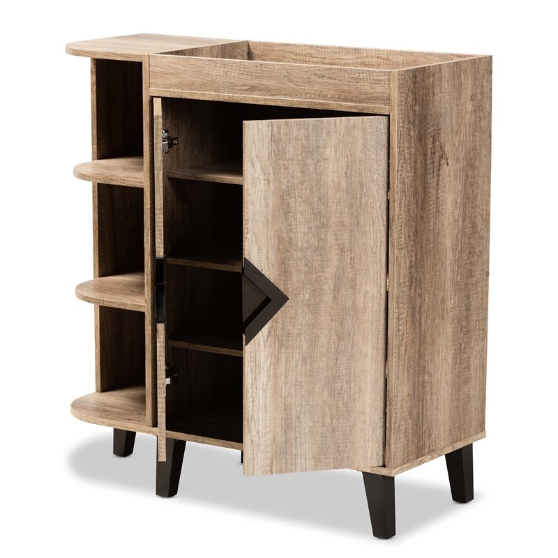 Baxton Studio Wales Oak Finished Wood 2-Door Shoe Cabinet with Open Shelves