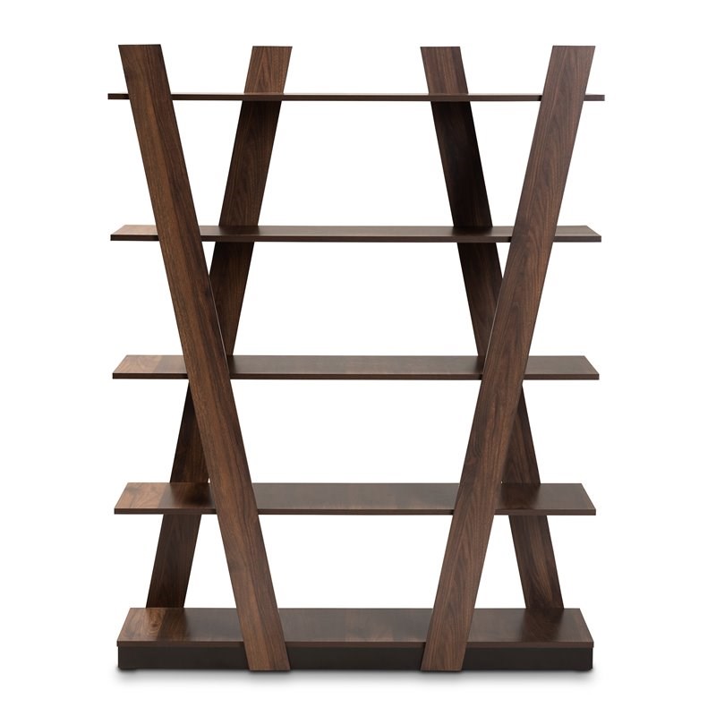 Baxton Studio Michio Walnut Brown Finished 5-Tier Wood Geometric Display Shelf