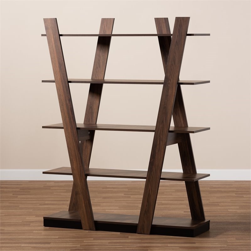 Baxton Studio Michio Walnut Brown Finished 5-Tier Wood Geometric Display Shelf