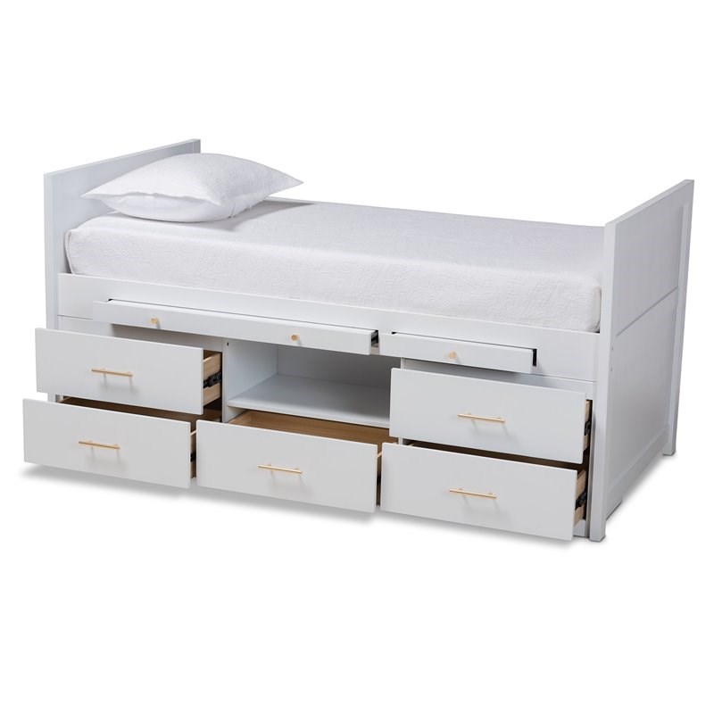 Baxton Studio Mirza White Finished Wood Twin Size Storage Bed with Pull