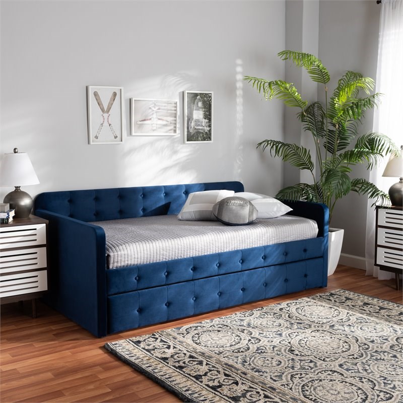 Baxton Studio Jona Navy Blue Velvet Upholstered Twin Size Daybed with