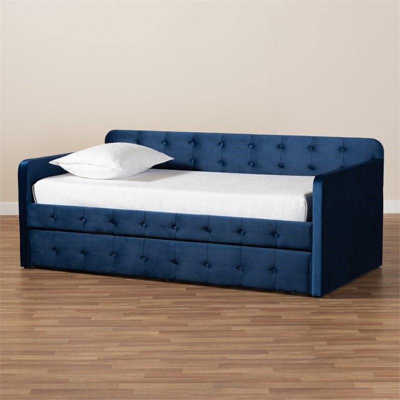 Baxton Studio Jona Navy Blue Velvet Upholstered Twin Size Daybed with