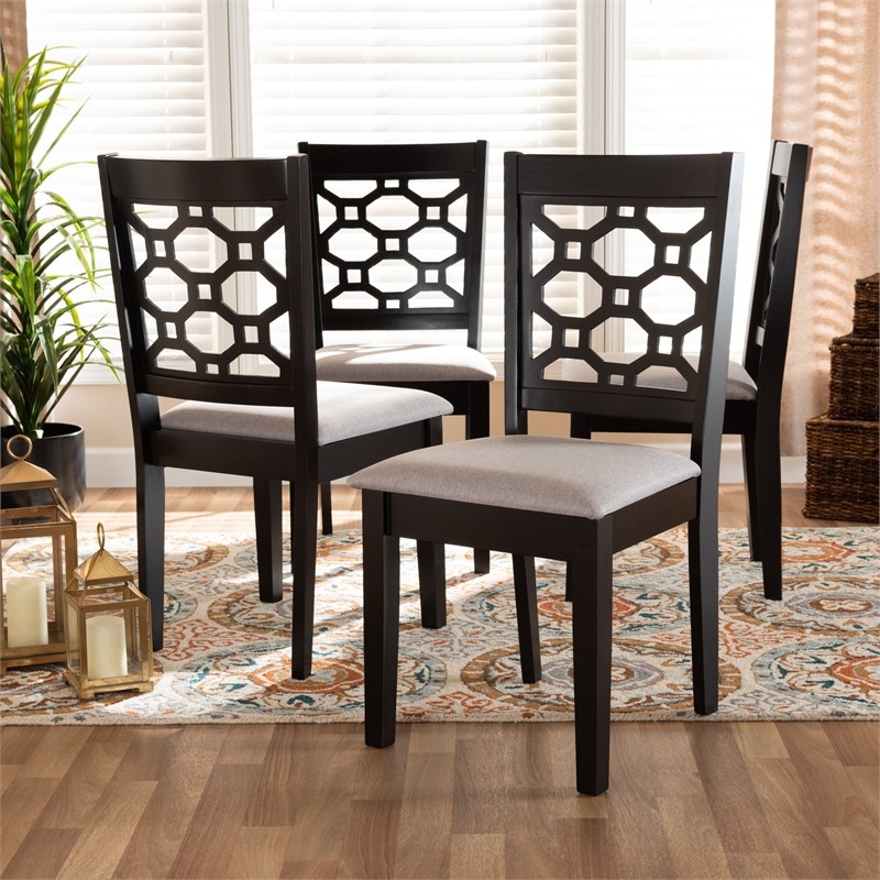 Baxton Studio Peter Grey and  Brown Finished Wood 4-Piece Dining Chair Set