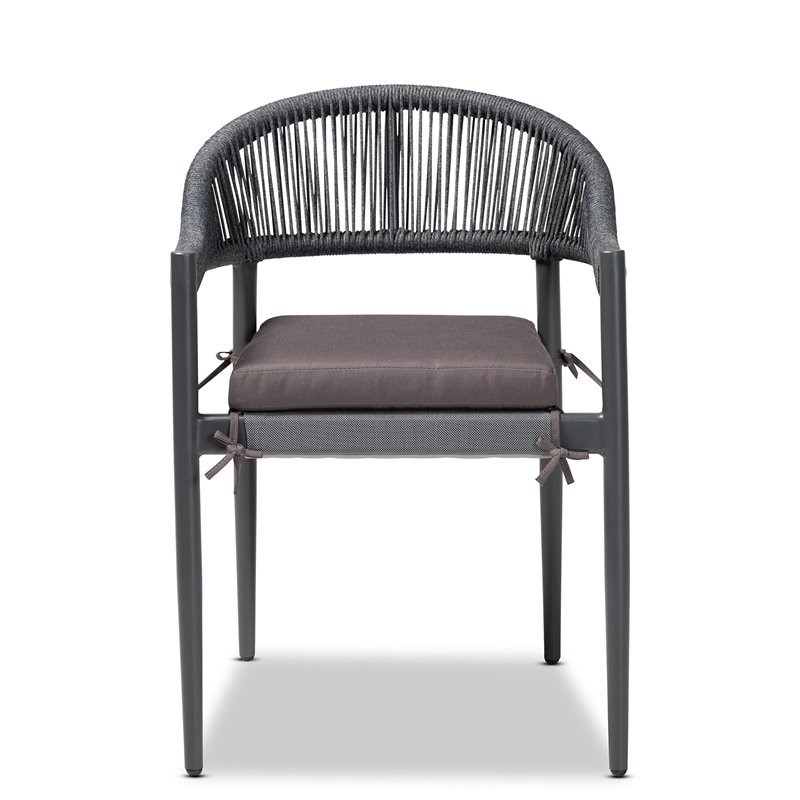 Baxton Studio Modern Grey Finished Rope, Gray Metal Outdoor Dining Chairs