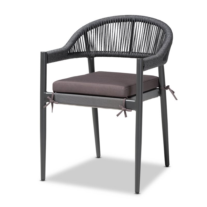 Baxton Studio Modern Grey Finished Rope and Metal Outdoor Dining Chair