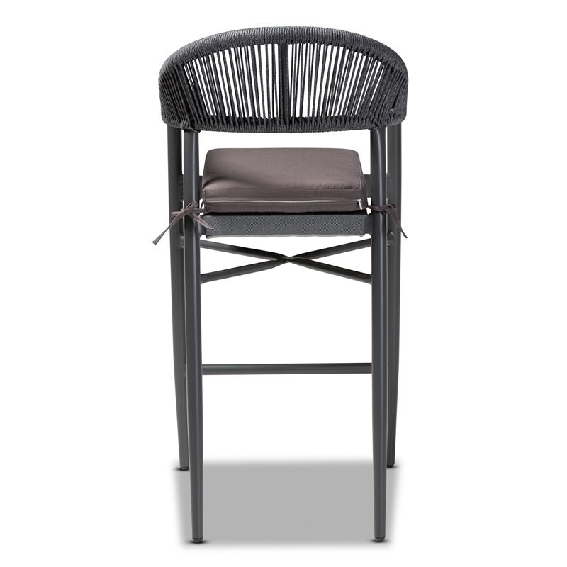 Baxton Studio Grey Finished Rope and Metal Outdoor Bar Stool