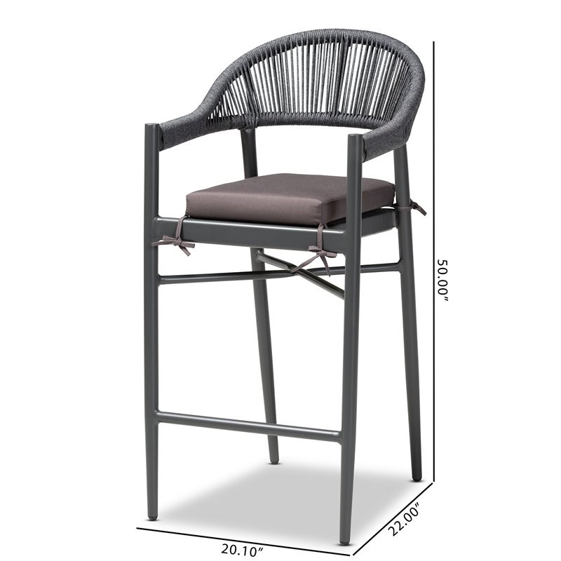 Baxton Studio Grey Finished Rope and Metal Outdoor Bar Stool
