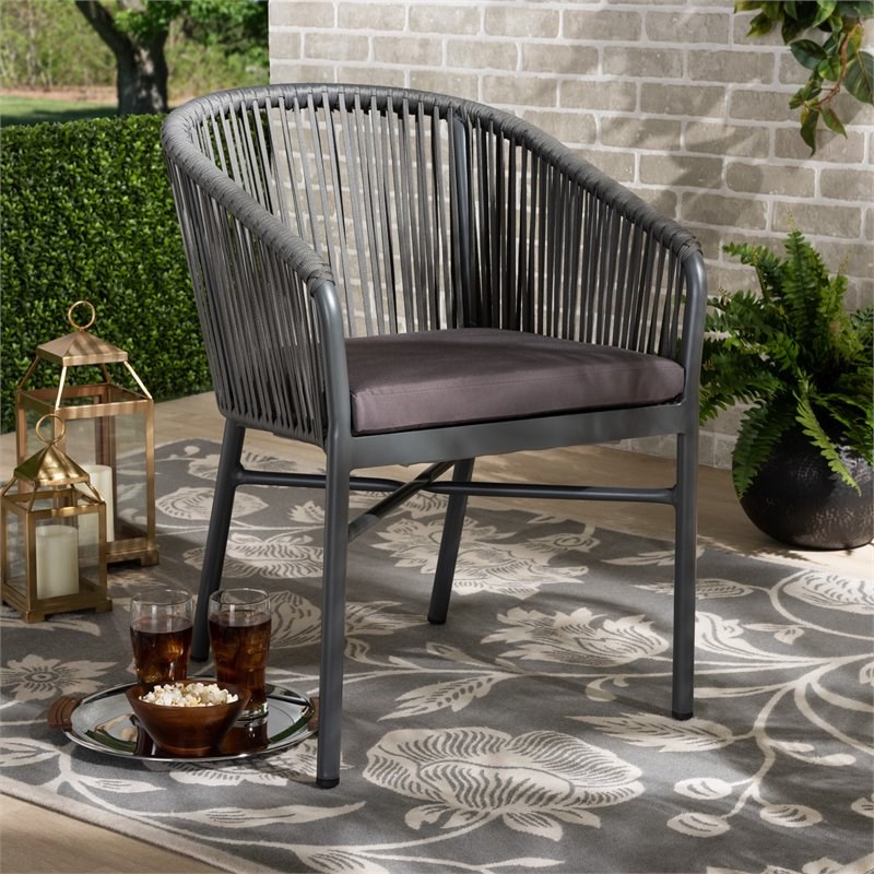 Baxton Studio Grey Finished Rope and Metal Outdoor Dining Chair