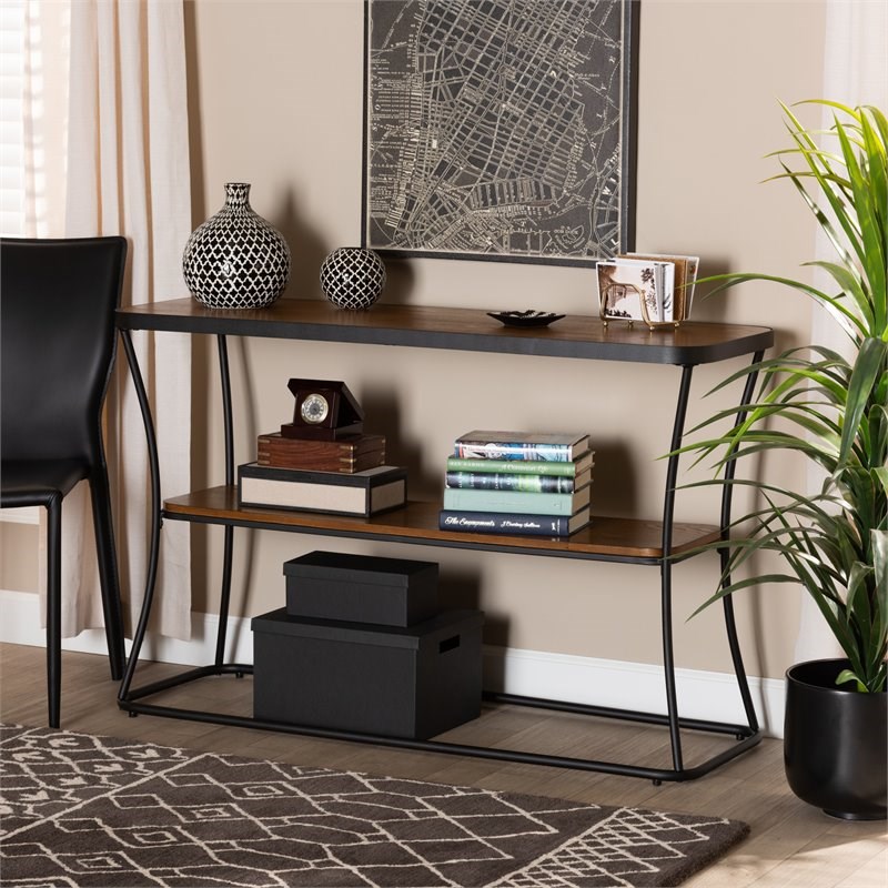 Baxton Studio Brown Finished Wood and Black Finished Metal Console