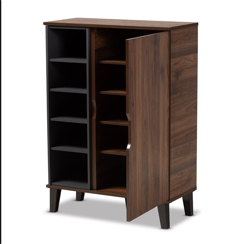 Baxton Studio Two-Tone Walnut Brown and Grey Finished Wood 1-Door Shoe Cabinet