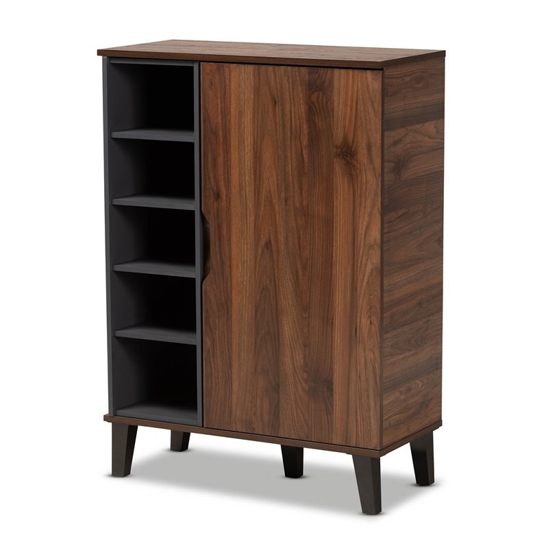 Baxton Studio Two-Tone Walnut Brown and Grey Finished Wood 1-Door Shoe Cabinet