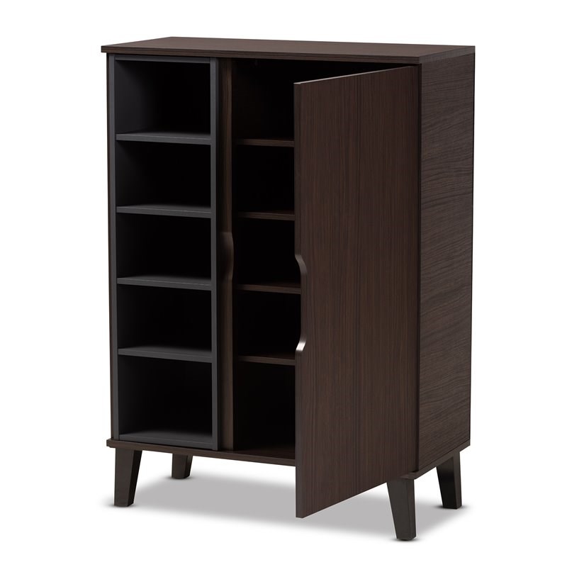 Baxton Studio Two-Tone Dark Brown and Grey Finished Wood 1-Door Shoe Cabinet