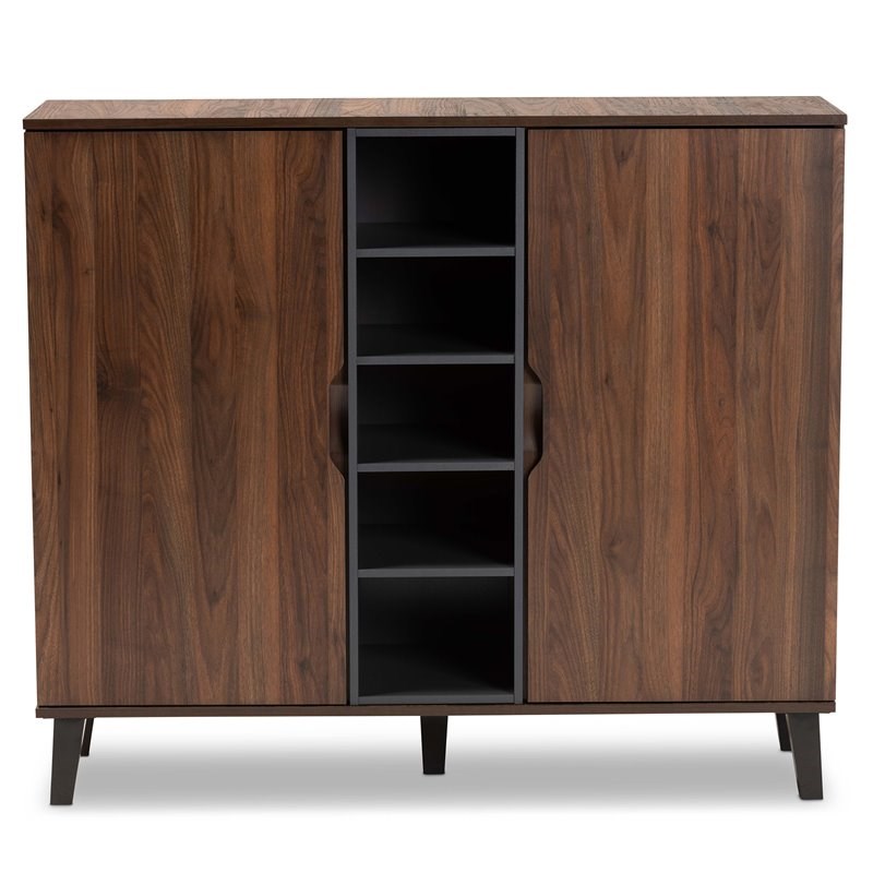 Baxton Studio Two-Tone Walnut Brown and Grey Finished Wood 2-Door Shoe Cabinet