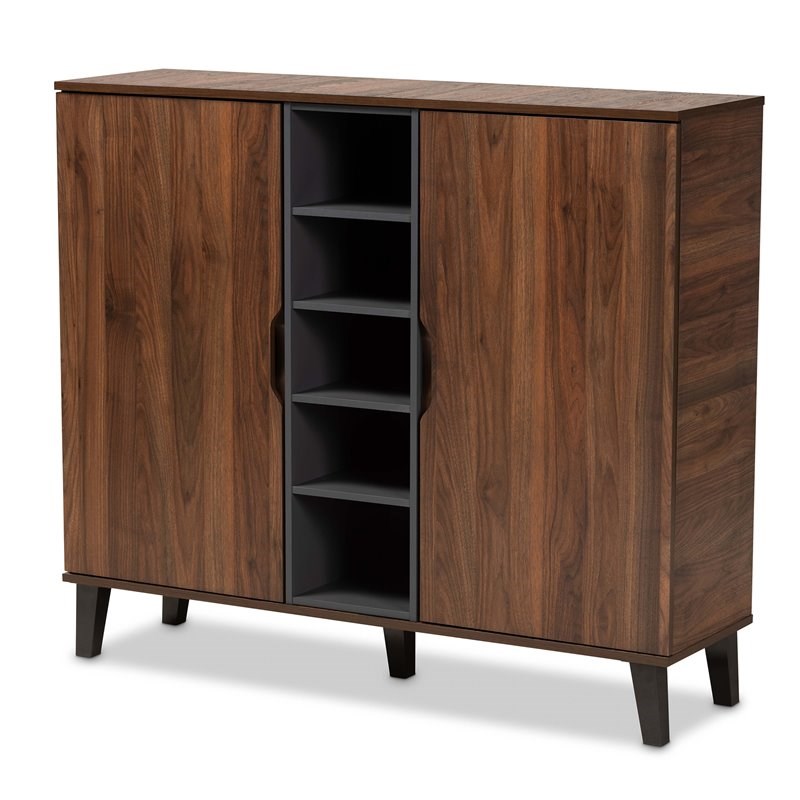 Baxton Studio Two-Tone Walnut Brown and Grey Finished Wood 2-Door Shoe Cabinet