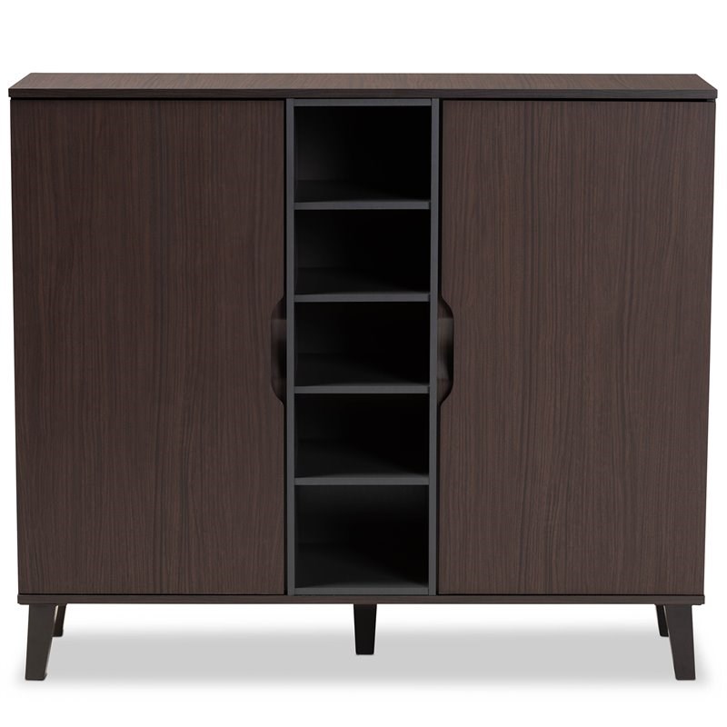 Baxton Studio Two-Tone Dark Brown and Grey Finished Wood 2-Door Shoe Cabinet