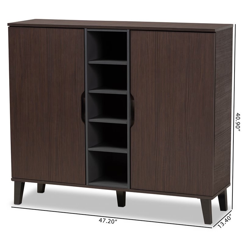 Baxton Studio Two-Tone Dark Brown and Grey Finished Wood 2-Door Shoe Cabinet