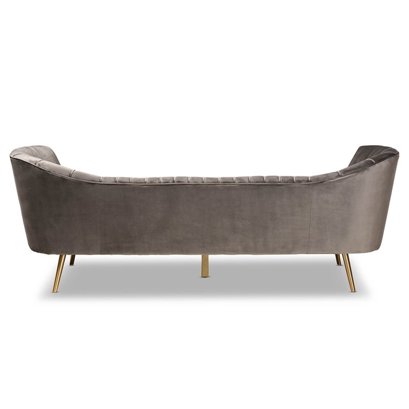 Baxton Studio Kailyn Grey Velvet Fabric Upholstered and Gold Finished Sofa