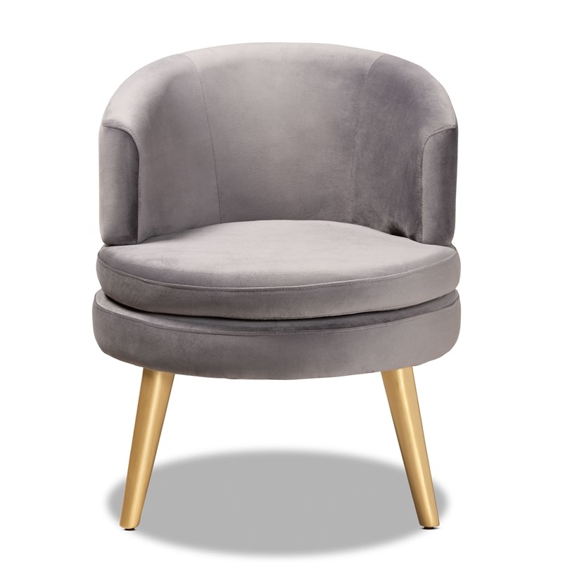 Baxton Studio Grey Velvet Fabric Upholstered and Gold Finished Wood Accent Chair