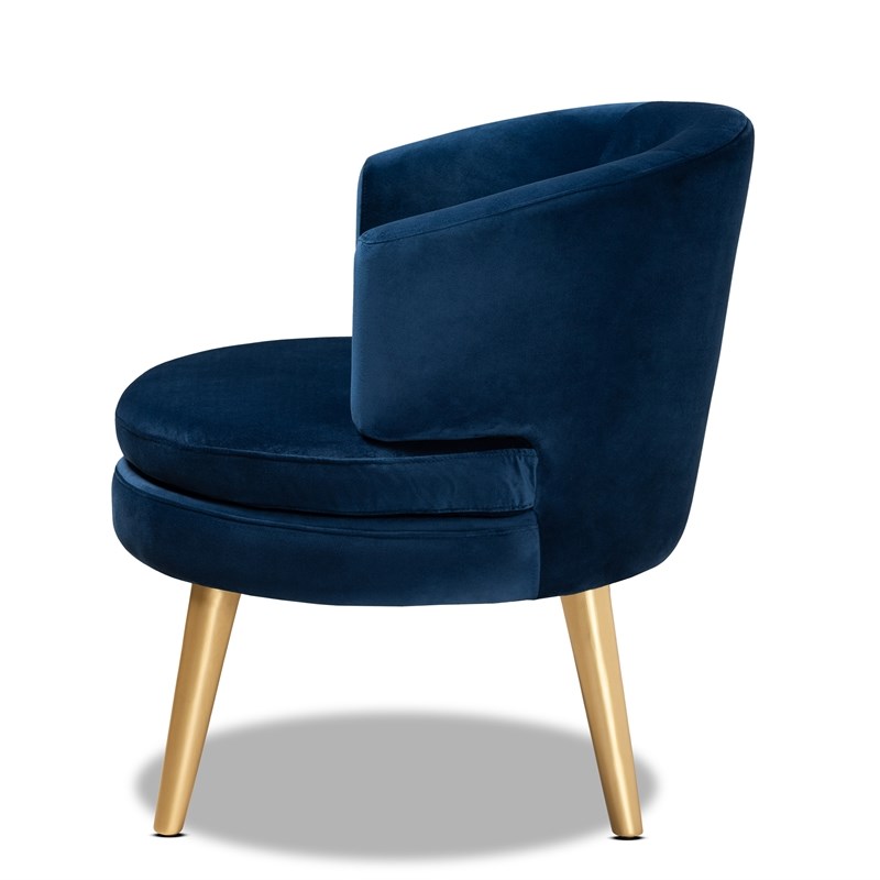 Baxton Studio Blue Velvet Fabric Upholstered and Gold Finished Wood Accent Chair