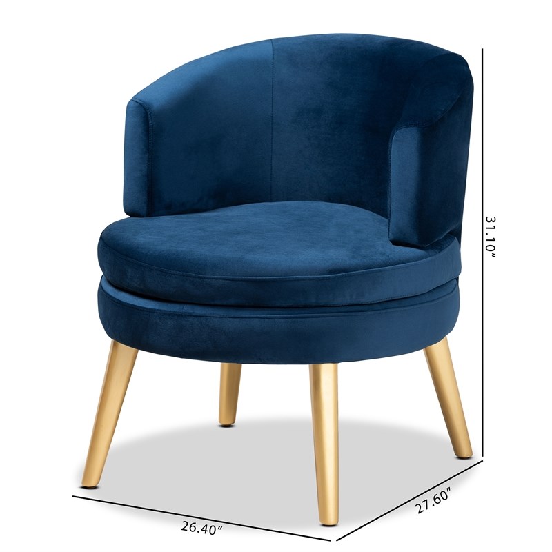 Baxton Studio Blue Velvet Fabric Upholstered and Gold Finished Wood Accent Chair