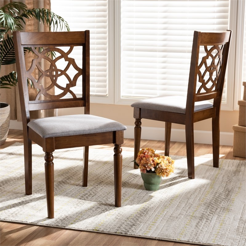 Baxton Studio Grey Upholstered and Brown Finished Wood 2-Piece Dining Chair Set