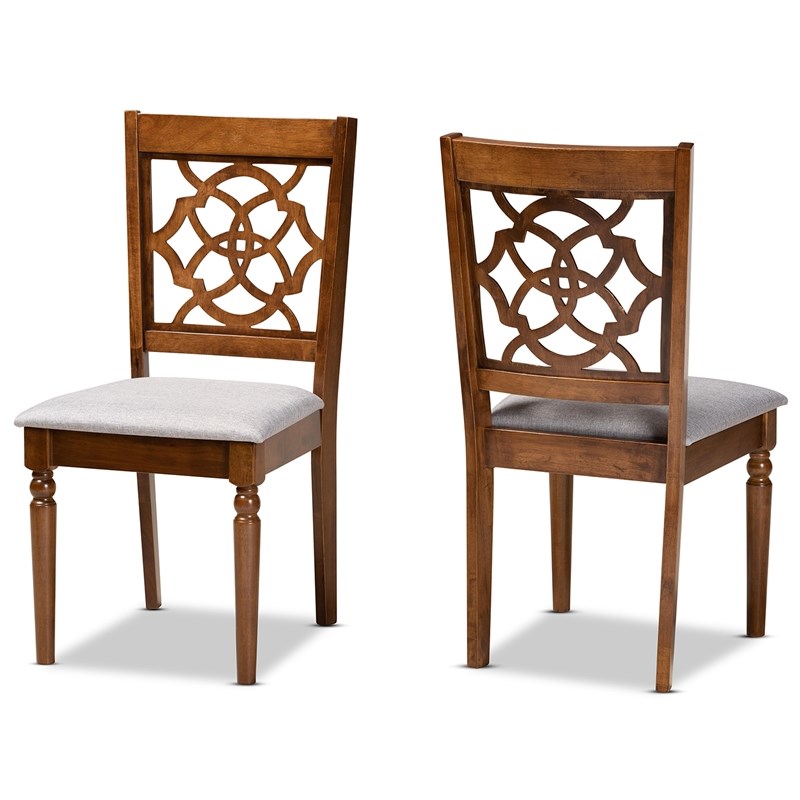 Baxton Studio Grey Upholstered and Brown Finished Wood 2-Piece Dining Chair Set