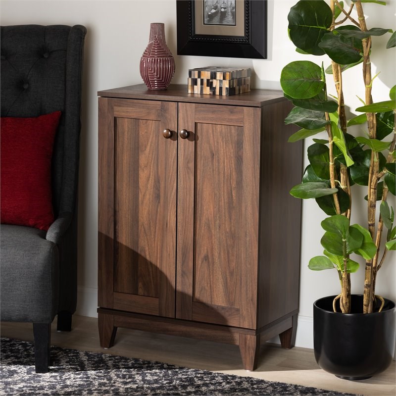 Baxton Studio Nissa Walnut Brown Finished Wood 2-Door Shoe Storage Cabinet