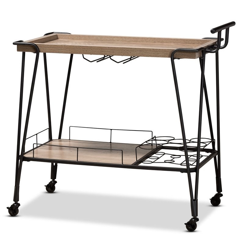 Baxton Studio Perilla and Brown Finished Wood and Black Metal Serving Cart