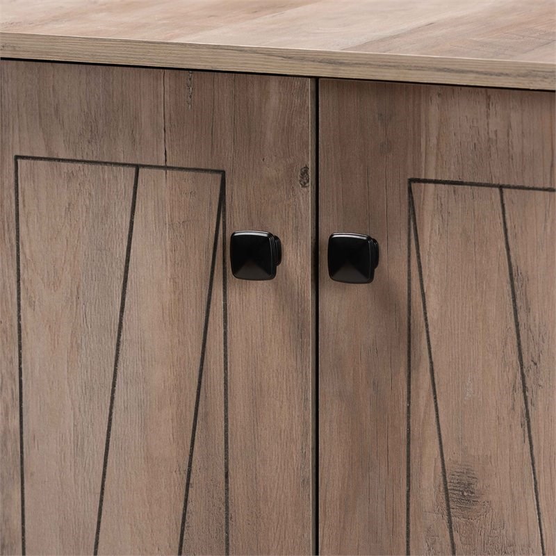 Baxton Studio Derek Natural Oak Finished Wood 3-Door Shoe Cabinet