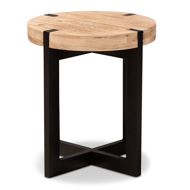 Baxton Studio Horace Brown Finished Wood and Black Finished Metal End Table