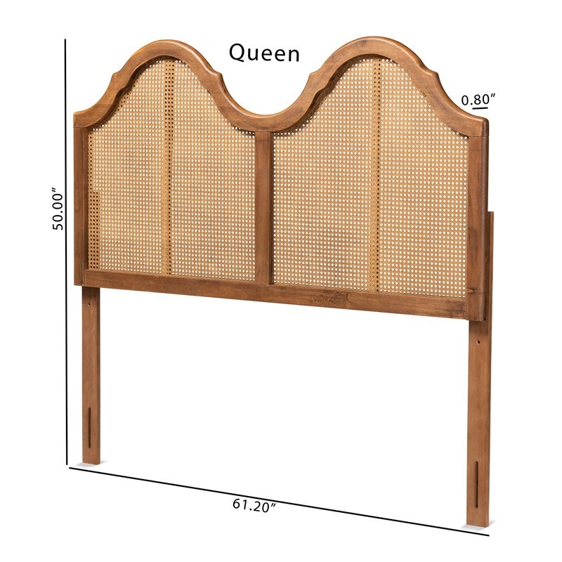 Baxton Studio Hazel Walnut Finished Wood and Rattan King Size Arched