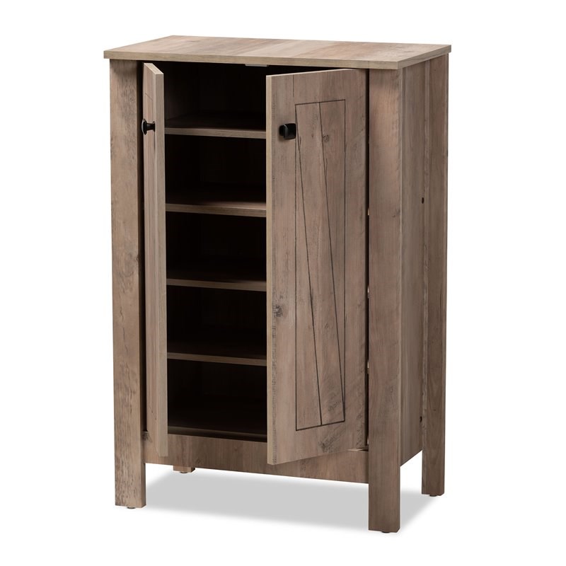 Baxton Studio Derek Natural Oak Finished Wood 2-Door Shoe Cabinet