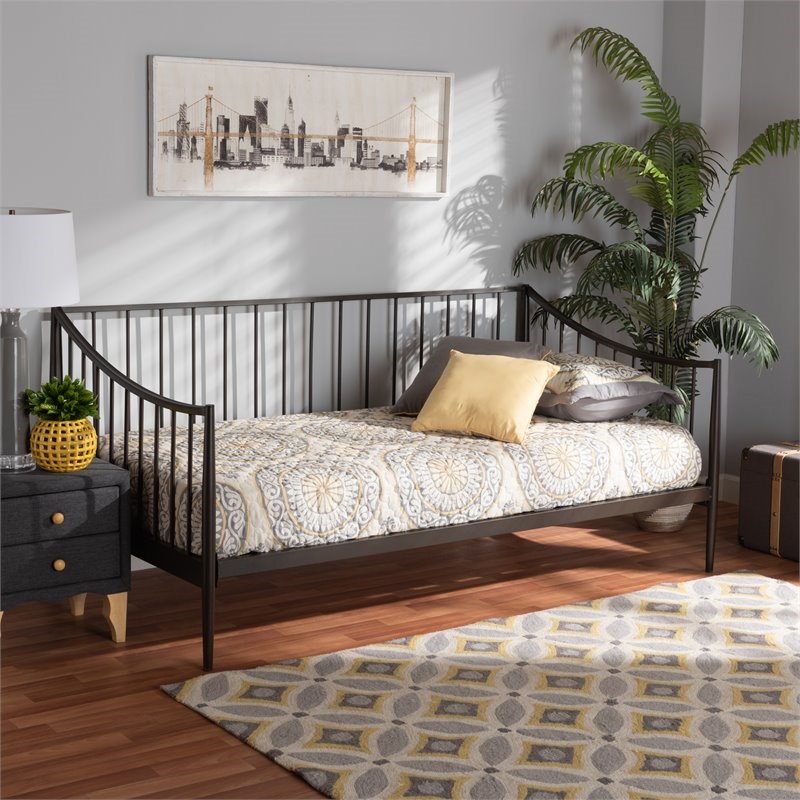 Baxton Studio Rupert Vintage Industrial Black Metal Daybed Homesquare