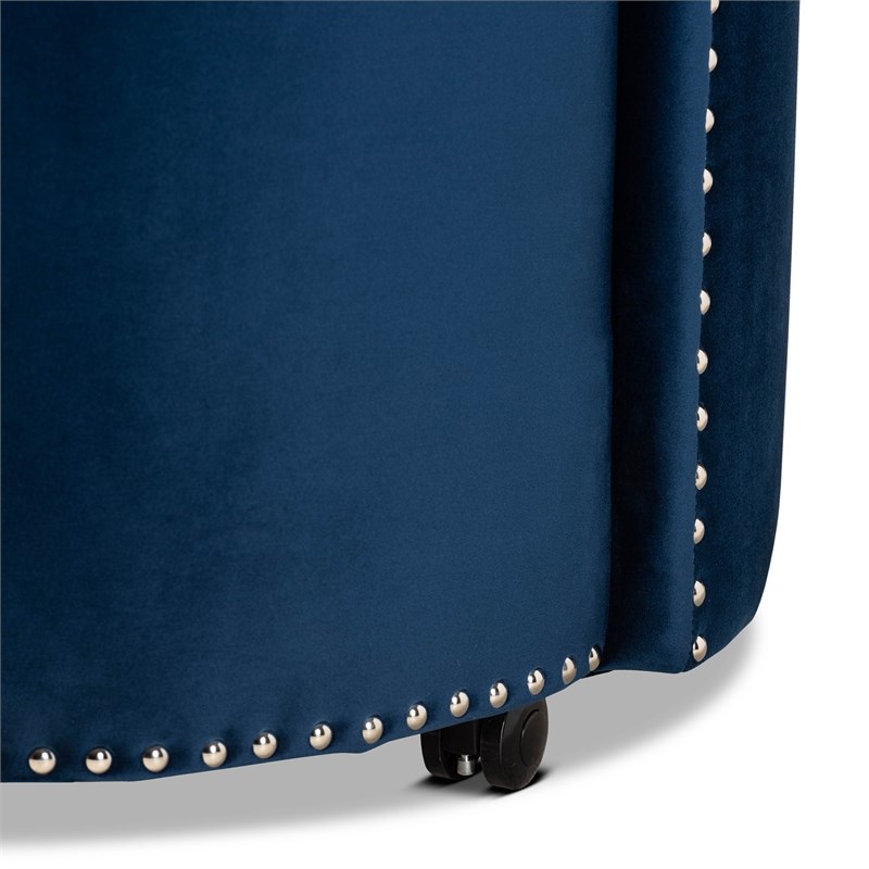 Baxton Studio Bethel Navy Blue Velvet Fabric Upholstered Rolling Accent Chair