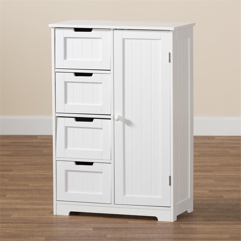 Baxton Studio Bauer White Finished Wood 4-Drawer Bathroom Storage ...