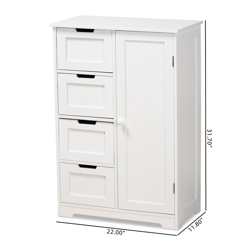 Baxton Studio Bauer White Finished Wood 4-Drawer Bathroom Storage ...