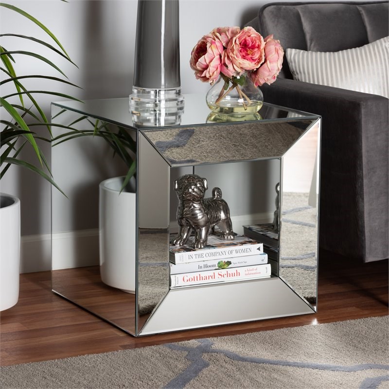 Baxton Studio Peregrine Mirrored Glass End Table