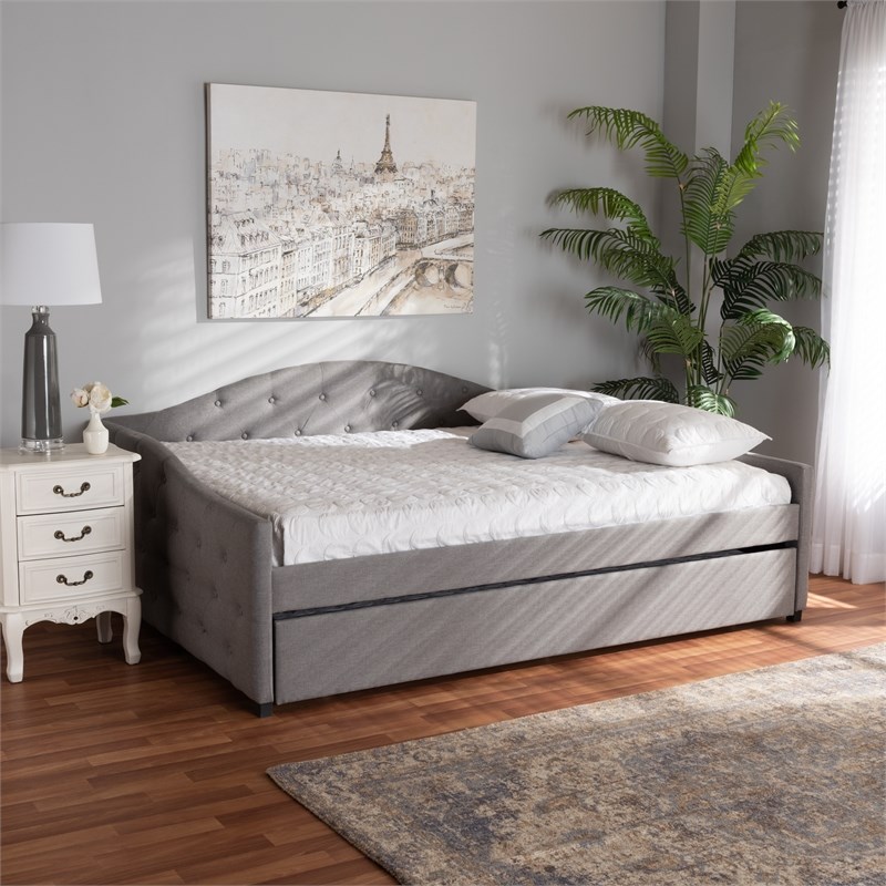 Baxton Studio Becker Transitional Grey Queen Size Daybed with Trundle