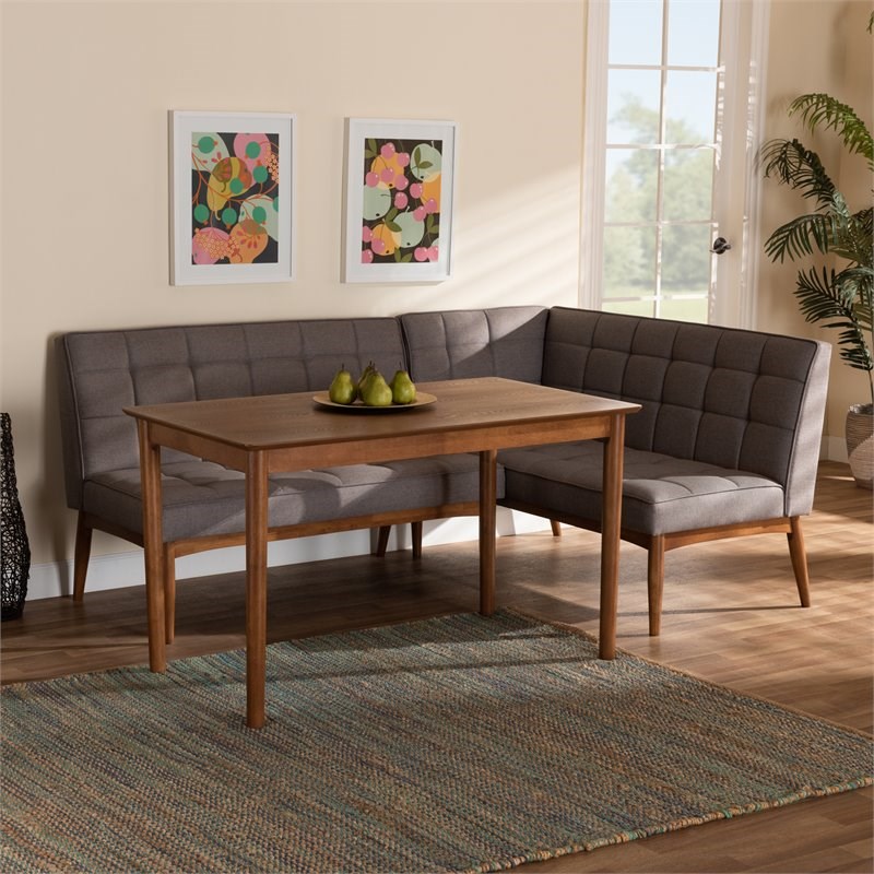 Baxton Studio Sanford Grey and Brown Finished Wood 3-Piece Dining Nook ...