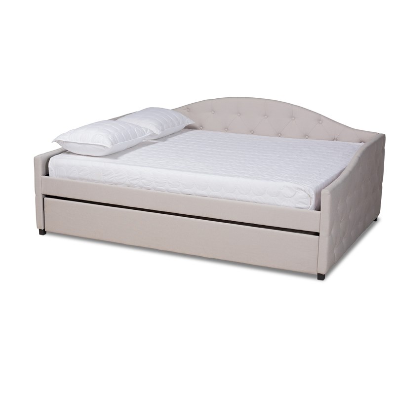 Baxton Studio Becker Transitional Beige Queen Size Daybed with Trundle