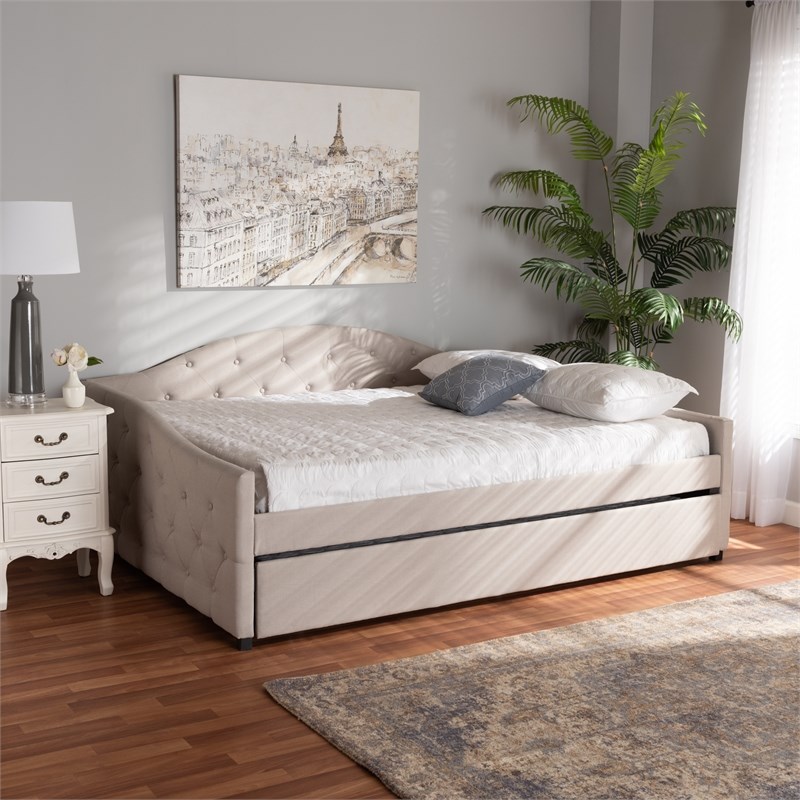 Baxton Studio Becker Transitional Beige Queen Size Daybed with Trundle