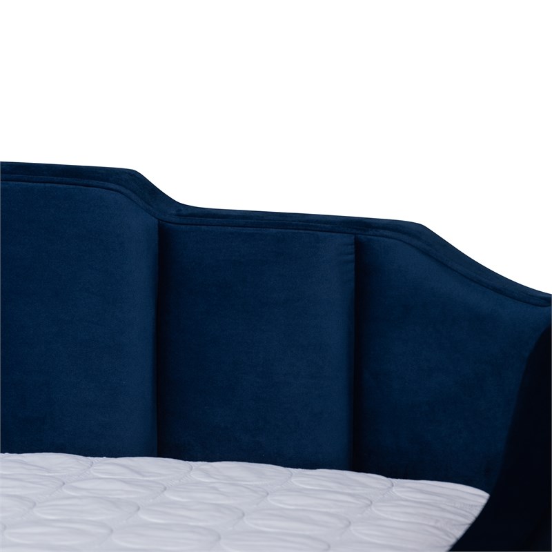 Baxton Studio Lennon Navy Blue Velvet Queen Size Daybed with Trundle